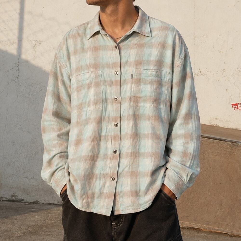 Levi's SilverTab Mint Plaid Shirt XL Cotton Loose Fit 90s Skater Coastal Grandpa